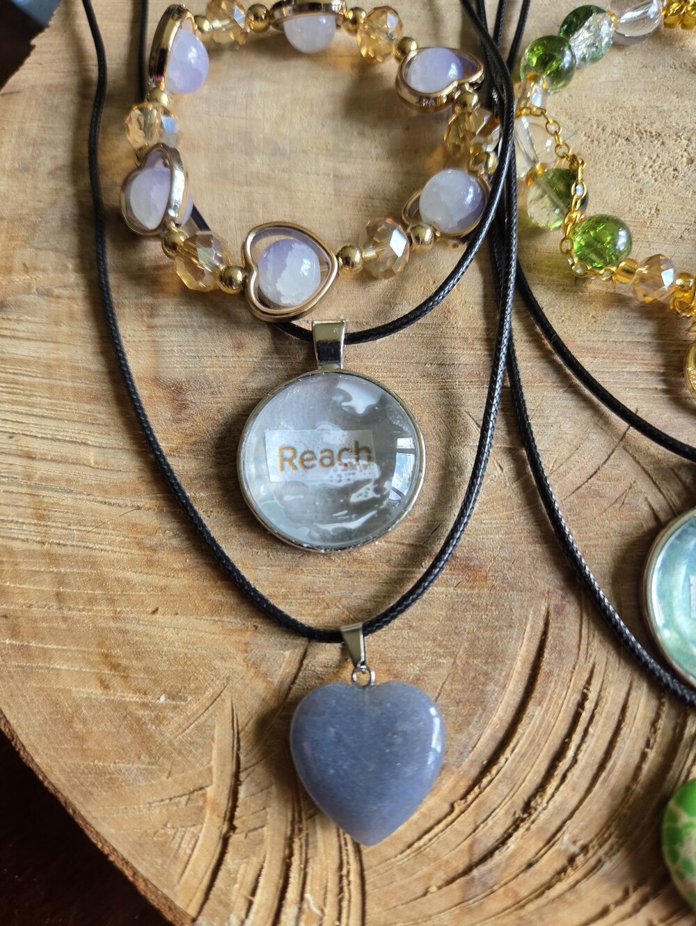 Handcrafted Set Of 9 Glass Beaded Bracelets, Heart Stones & Cabochon Necklaces - Picture 2 of 8